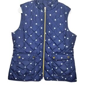 St. John's Bay Quilted Zip Vest Navy Blue With White Polka Dots Size L GUC